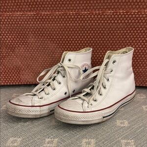 Leather White Converse High Tops size 8